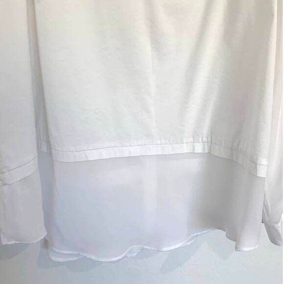 Chico's Button Up Shirt 3 US XL White Chiffon Sleeve and Layered Hem  Stretch - Picture 8 of 10